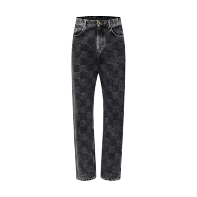LOUIS VUITTON Timberland FW24 Logo Plaid Casual Denim Work Pants Black Men. 1AFX66