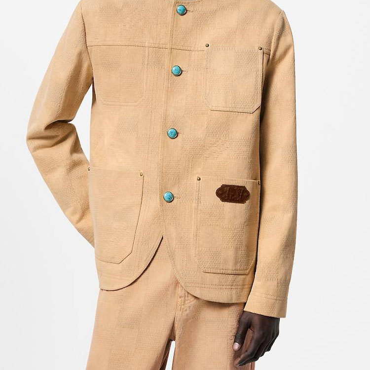 Sizing LOUIS VUITTON x Timberland FW24 Jaket Rajut Monogram Khaki Pria 1AFXPB