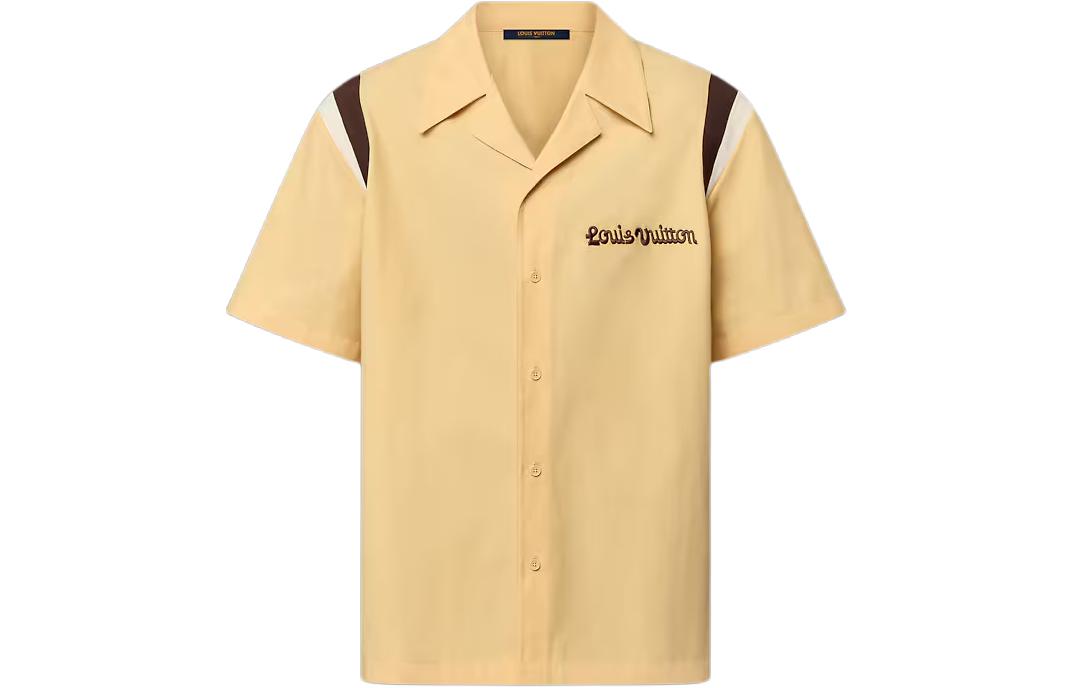 LOUIS VUITTON x Tyler Button-Up Short Sleeve Shirt Yellow  Logo Print 1AFQ14