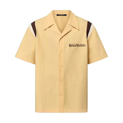 LOUIS VUITTON Tyler Button-Up Short Sleeve Shirt Yellow Logo Print 1AFQ14