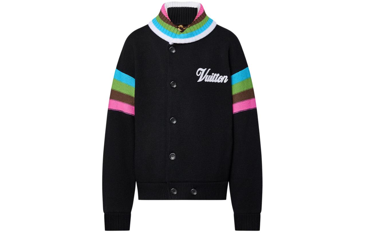 Louis Vuitton Tyler Embroidered Wool Knitted Jacket Black Long Sleeve 1AFPUC