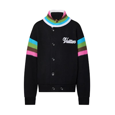 Louis Vuitton Tyler Embroidered Wool Knitted Jacket Black Long Sleeve 1AFPUC