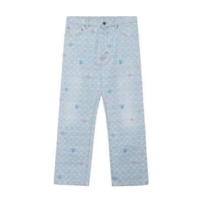 LOUIS VUITTON Tyler FW24 Logo Print Button Pocket Denim Jeans Blue Men’s. 1AFPV5