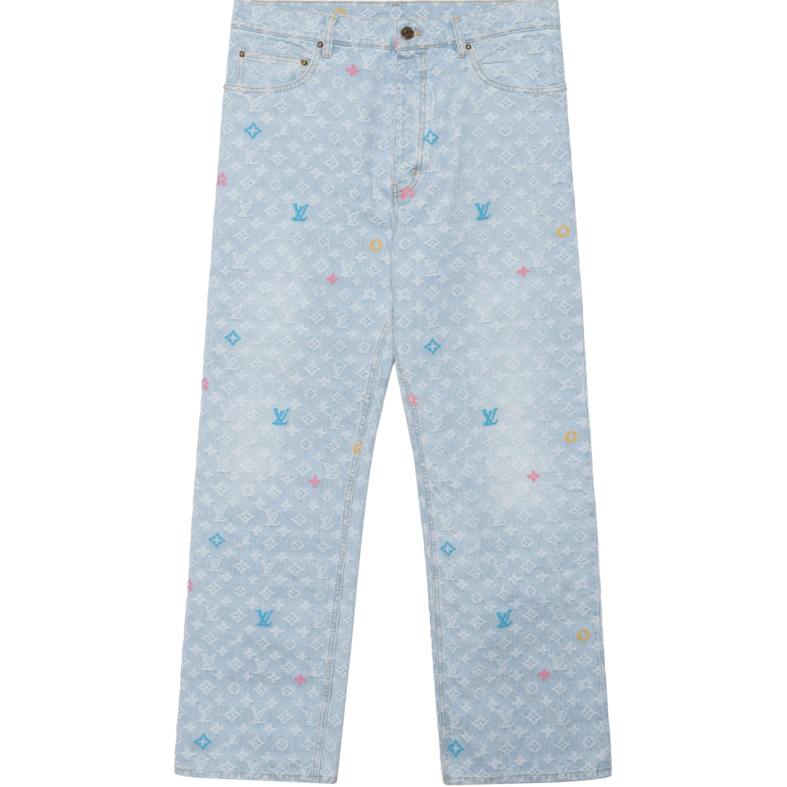 Order 루이비통 x 타일러 FW24 로고 프린트 버튼 진 포켓 데님 청바지 블루 남성용. 1AFPV5