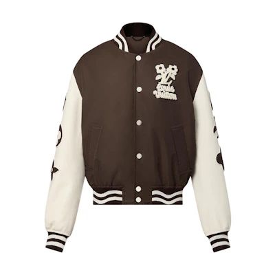 LOUIS VUITTON Tyler Logo Brown Varsity Baseball Jacket Mens Long Sleeve 1AFPWT