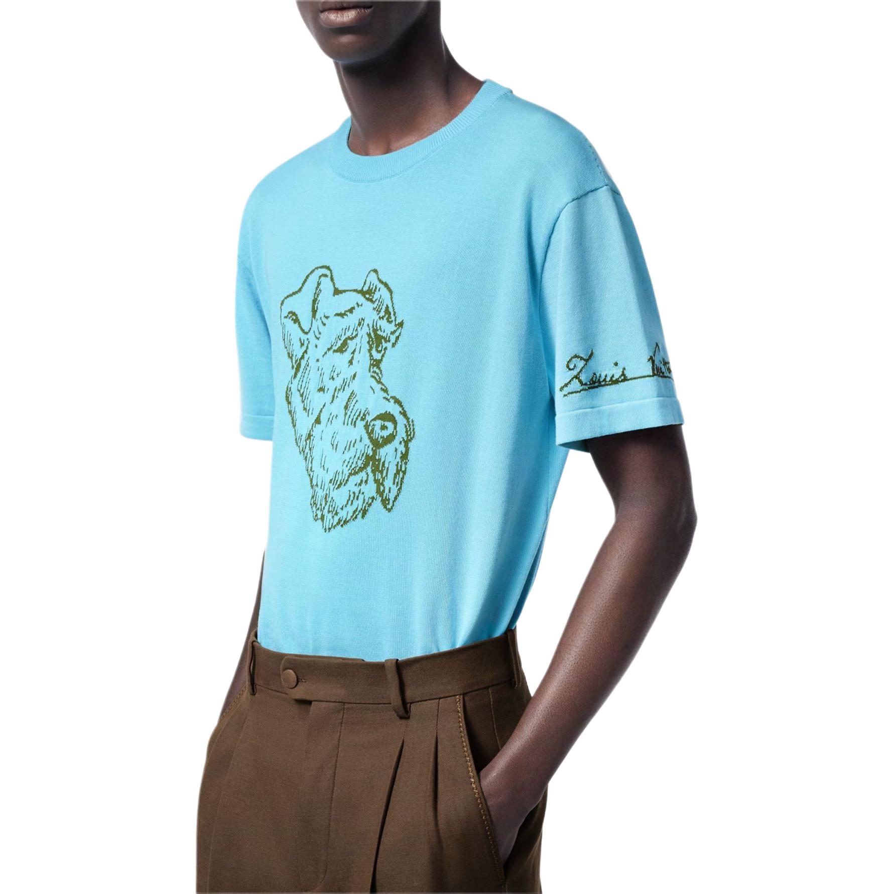 LOUIS VUITTON Tyler Logo Embroidered Blue Crewneck T-Shirt Mens. 1AFPY2 圖 5