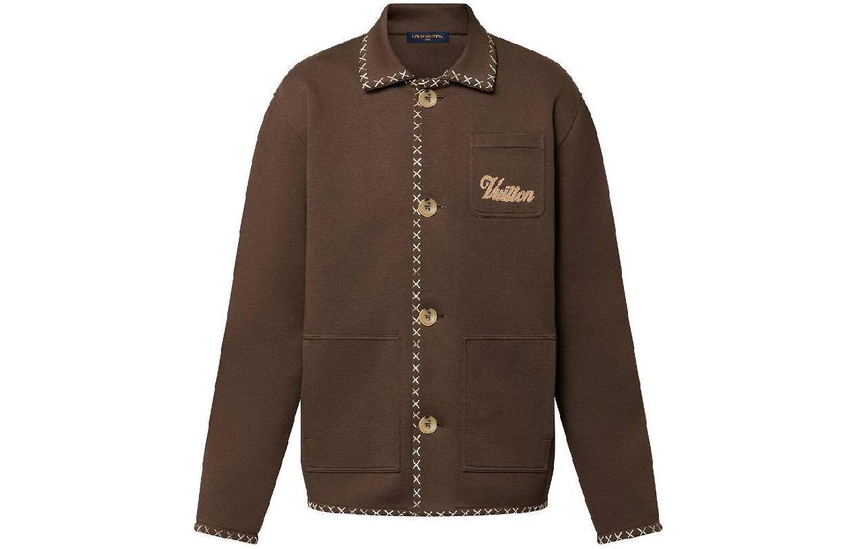 LOUIS VUITTON Tyler SS24 Chocolate Brown Embroidered Casual Jacket Mens 1AFQ33