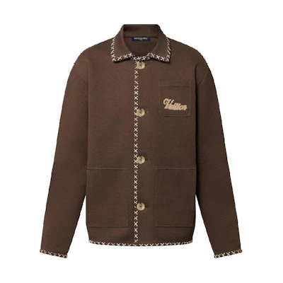 LOUIS VUITTON Tyler SS24 Chocolate Brown Embroidered Casual Jacket Mens 1AFQ33