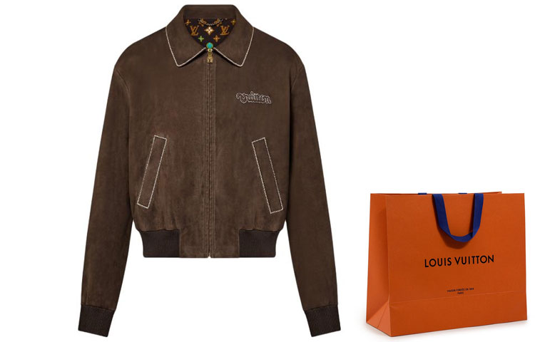 Lookbook LOUIS VUITTON x Tyler SS24 Chocolate Leather Bomber Jacket for Men. 1AFPWA