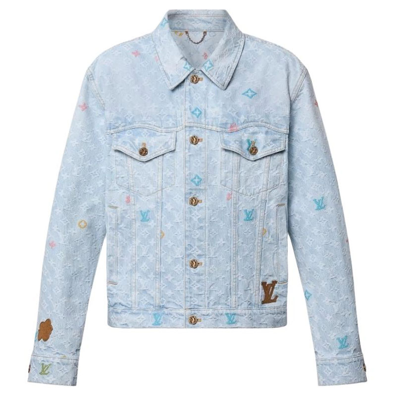 LOUIS VUITTON x Tyler SS24 Embroidered Denim Jacket Light Blue  Long Sleeve 1AFRXI