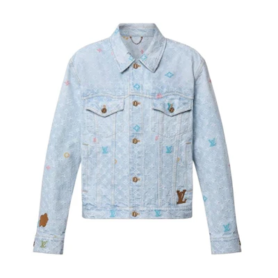 LOUIS VUITTON Tyler SS24 Embroidered Denim Jacket Light Blue Long Sleeve 1AFRXI