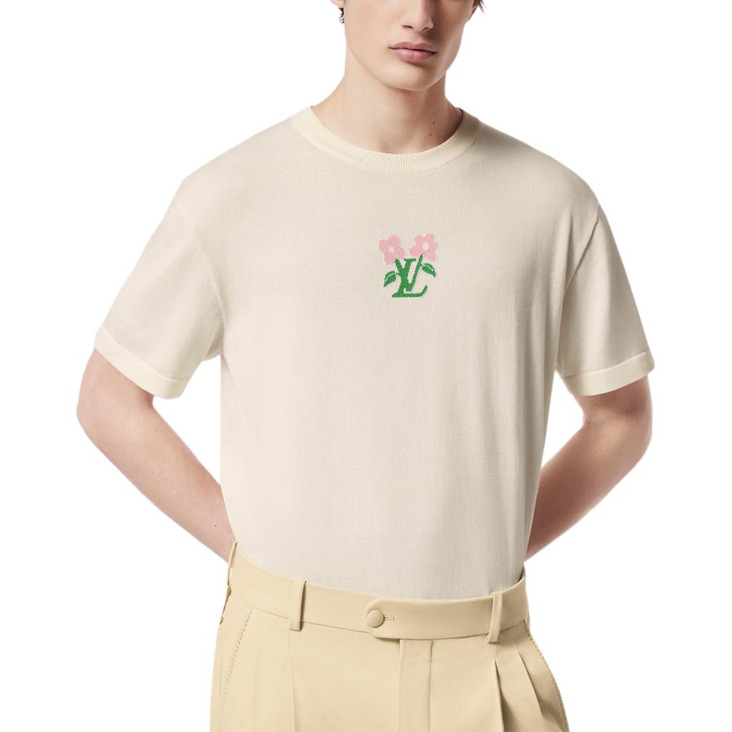 Sizing LOUIS VUITTON x Tyler SS24 Kaos Logo Floral Beige Pria Leher Bulat 1AFRDI