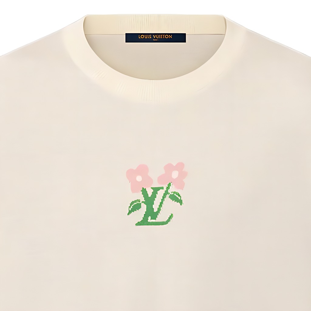 Cheap LOUIS VUITTON x Tyler SS24 Kaos Logo Floral Beige Pria Leher Bulat 1AFRDI