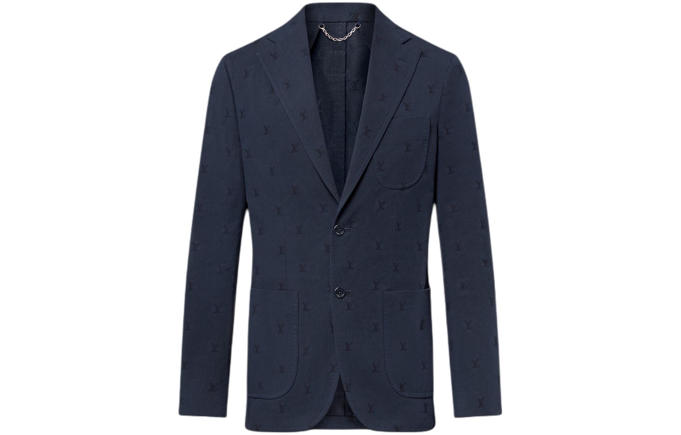 Louis Vuitton Tyler SS24 Letter Print Navy Blue Collared Long Sleeve Jacket 1AFPVQ