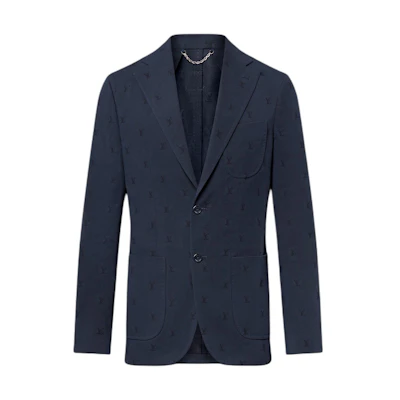 Louis Vuitton Tyler SS24 Letter Print Navy Blue Collared Long Sleeve Jacket 1AFPVQ