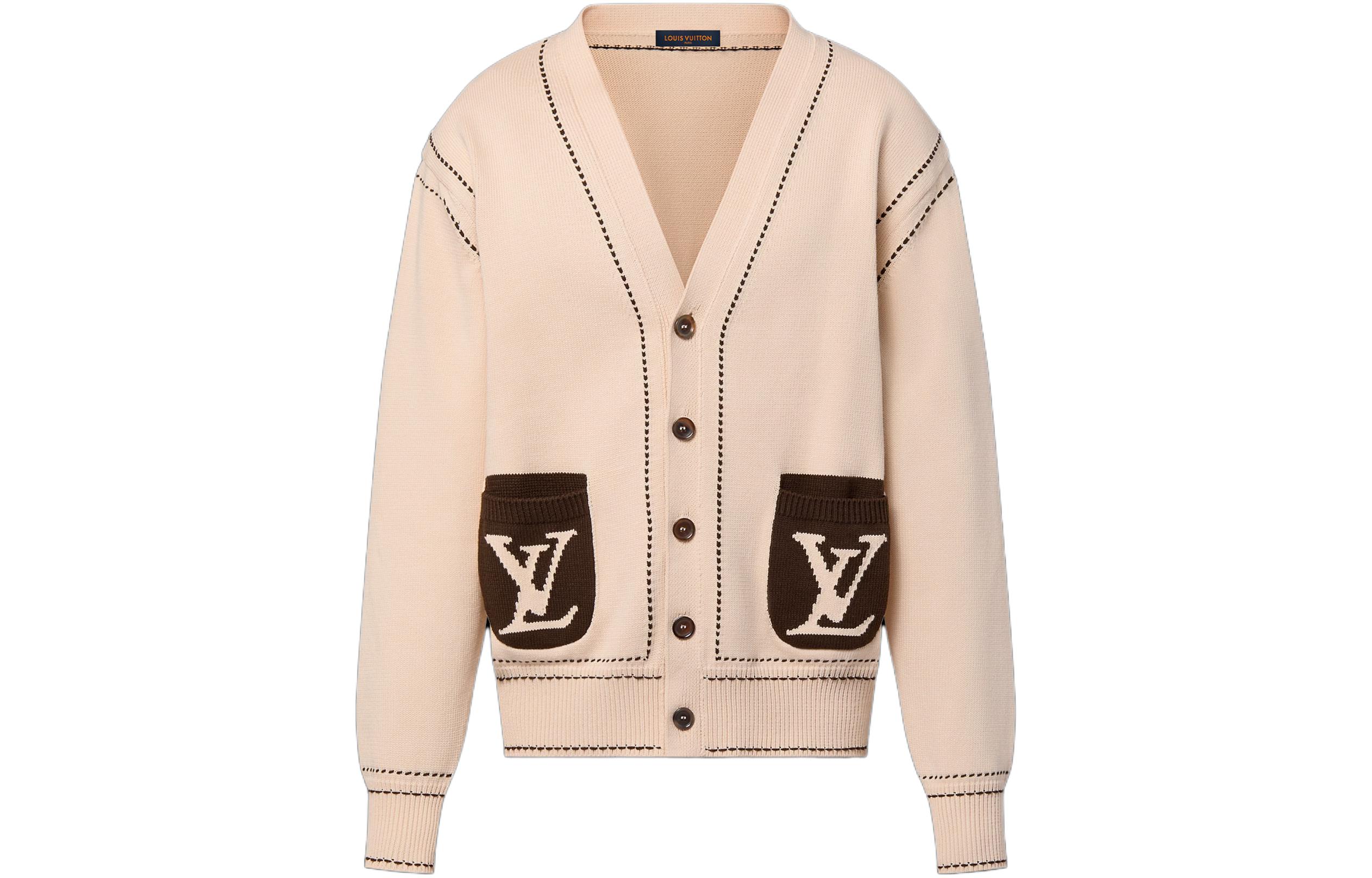 LOUIS VUITTON x Tyler SS24 Logo Cream V-Neck Knit Cardigan for Men. 1AFPXW