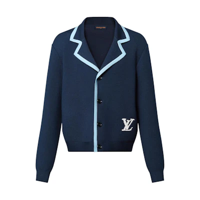 LOUIS VUITTON Tyler SS24 Navy Blue Logo Knit Cardigan for Men. 1AFPXI