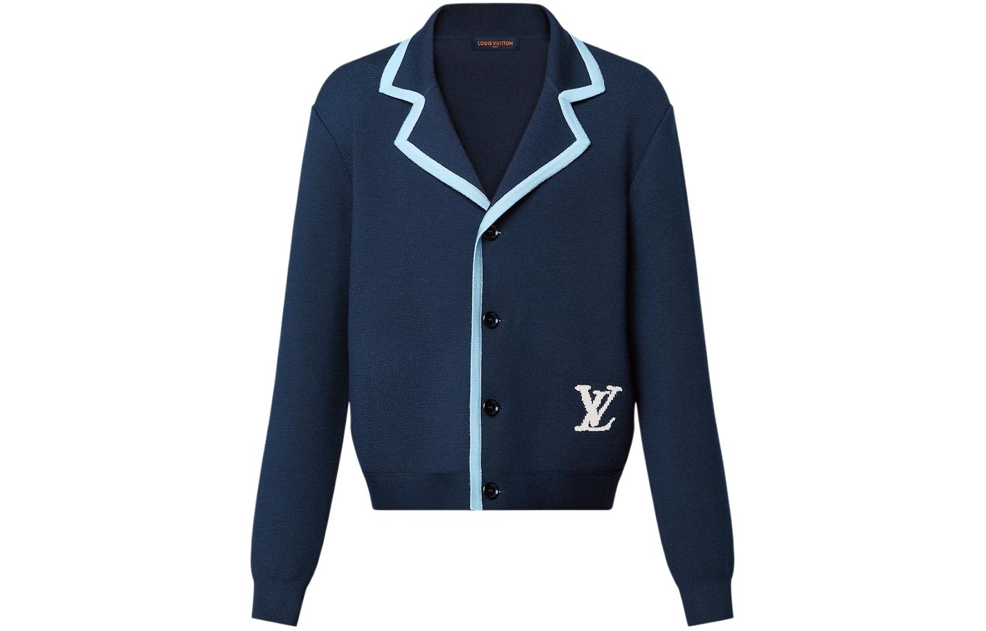 Order LOUIS VUITTON x Tyler SS24 Kardigan Biru Navy Logo Rajut Lelaki. 1AFPXI