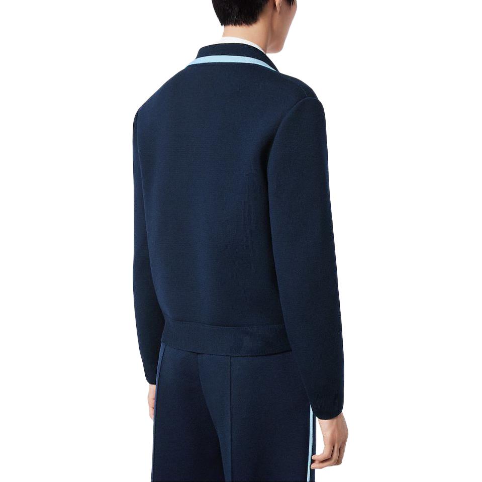 Details for LOUIS VUITTON x Tyler SS24 Kardigan Biru Navy Logo Rajut Lelaki. 1AFPXI