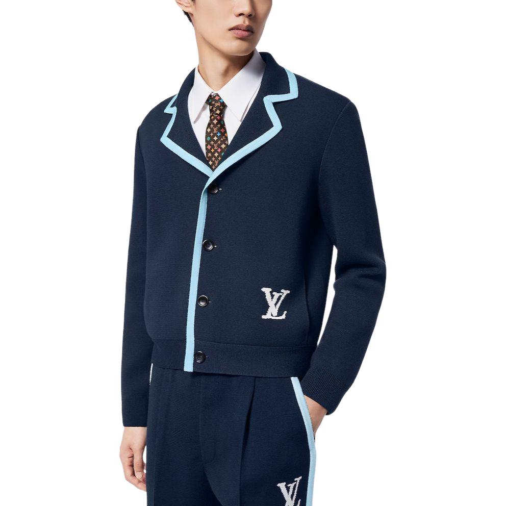Sizing LOUIS VUITTON x Tyler SS24 Kardigan Biru Navy Logo Rajut Lelaki. 1AFPXI
