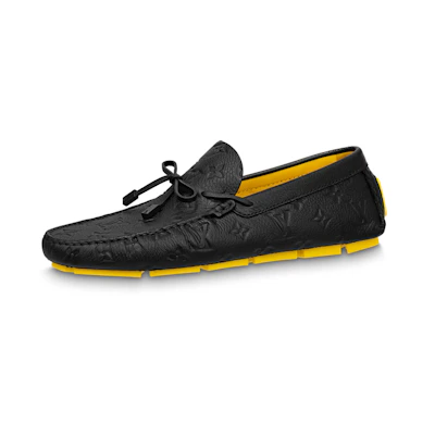 LV YAYOI KUSAMA Moccasin Shoes 'Black Monogram with Yellow'