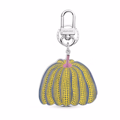 LOUIS VUITTON Yayoi Kusama Pumpkin Leather Metal Keychain Yellow Unisex M01103