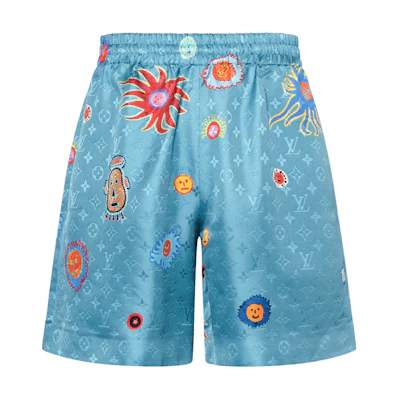 LOUIS VUITTON Yayoi Kusama SS23 Blue Jacquard Cartoon Relaxed Shorts Men. 1AB487
