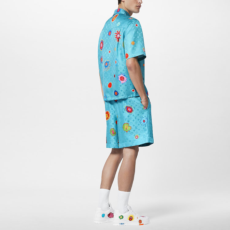Shop LOUIS VUITTON x Yayoi Kusama SS23 Pantalones Cortos Azul Jacquard Hombre. 1AB487
