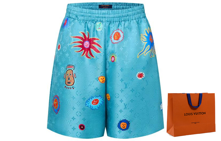 Sizing LOUIS VUITTON x Yayoi Kusama SS23 Pantalones Cortos Azul Jacquard Hombre. 1AB487