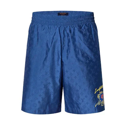 LOUIS VUITTON Yayoi Kusama SS23 Blue Monogram Print Straight Beach Shorts Mens. 1AB79T
