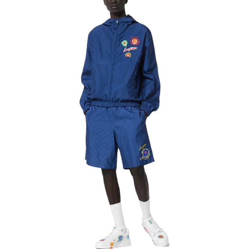 Shop LOUIS VUITTON x Yayoi Kusama SS23 Celana Pendek Pantai Biru Monogram Pria. 1AB79T