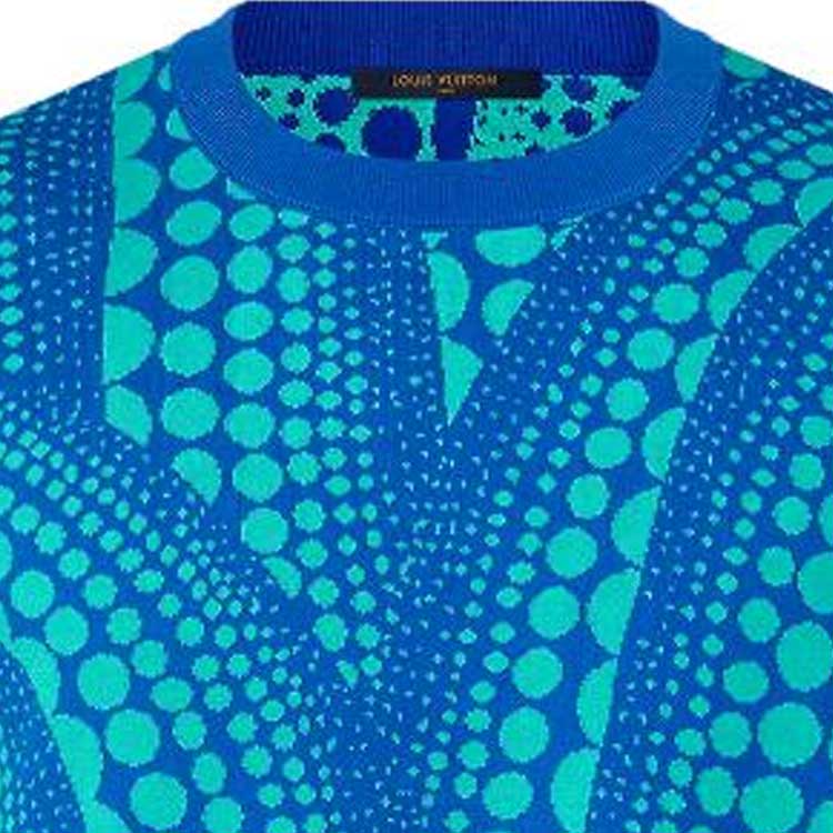 Details for LOUIS VUITTON x Yayoi Kusama SS23 Kaos Logo Wajah Bordir Biru. 1AB6P6