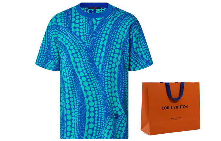 Sizing LOUIS VUITTON x Yayoi Kusama SS23 Kaos Logo Wajah Bordir Biru. 1AB6P6