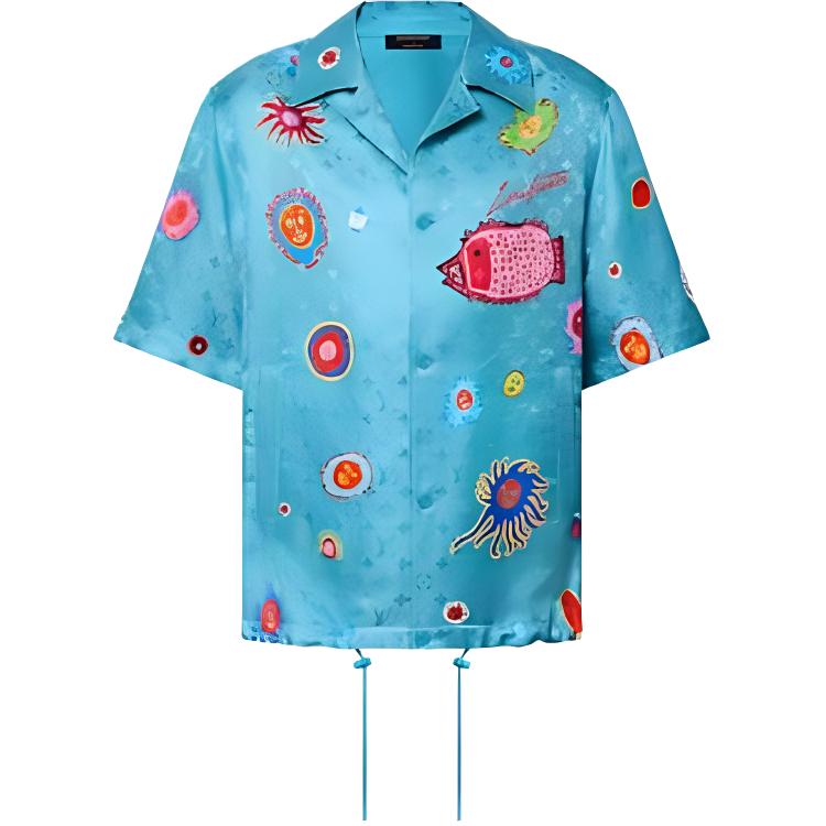 LOUIS VUITTON x Yayoi Kusama SS23 Face Print Blue Short Sleeve Shirt Mens. 1AB7IK