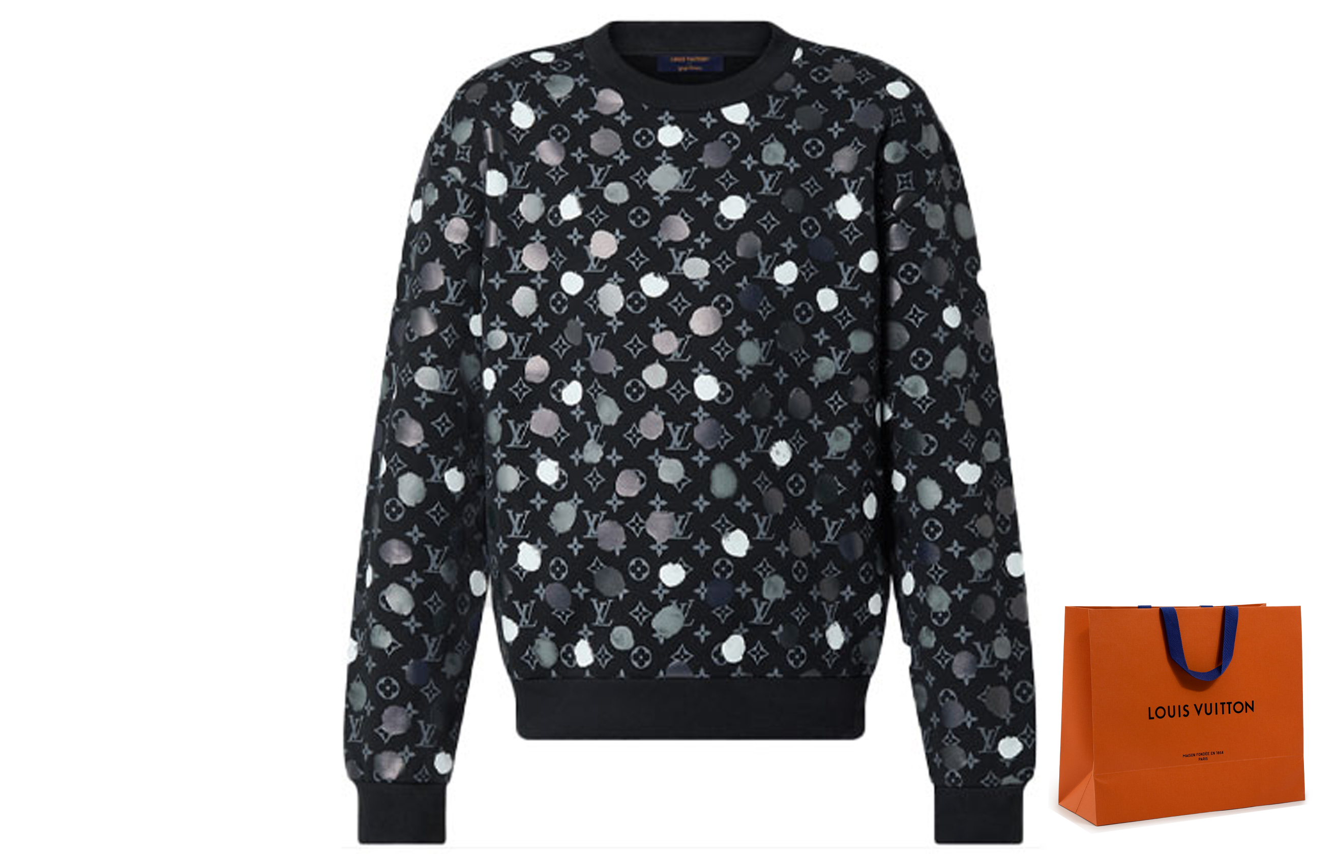 Details for LOUIS VUITTON x Yayoi Kusama SS23 Logo Polka Dot Hitam Sweatshirt. 1AB6J7