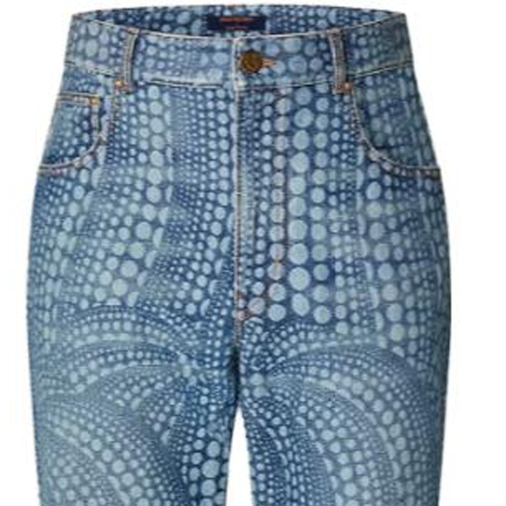 Details for LOUIS VUITTON x Yayoi Kusama SS23 Pumpkin Print Denim Jeans Blue Mens. 1AB6OD