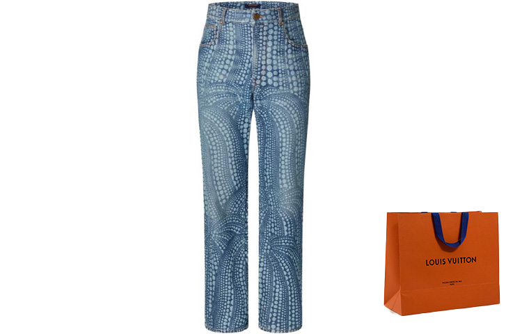 Cheap LOUIS VUITTON x Yayoi Kusama SS23 Pumpkin Print Denim Jeans Blue Mens. 1AB6OD