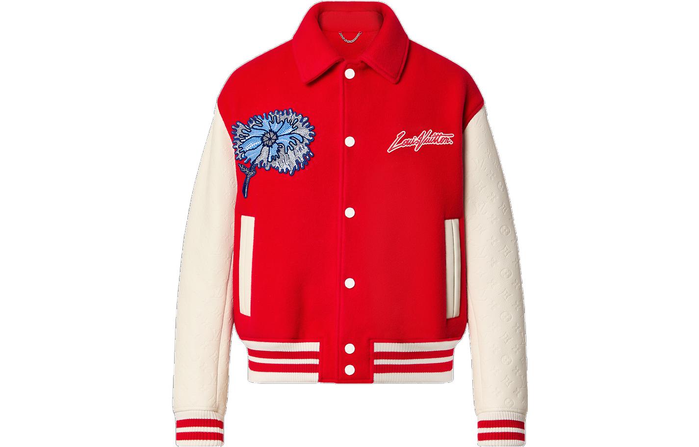 LOUIS VUITTON x Yayoi Kusama SS23 Red Embroidered Letter Baseball Jacket Mens. 1AB8I1