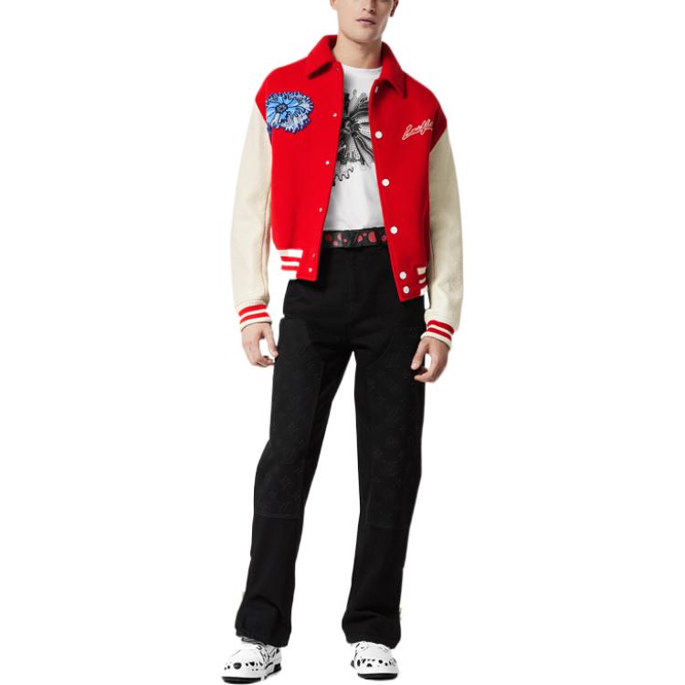 Shop 路易威登 x 草間彌生 SS23 紅色刺繡字母棒球外套 男款 1AB8I1