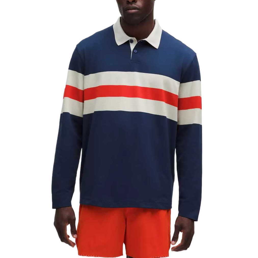 Lululemon  Silverescent Striped Breathable Pullover Polo Shirt LM3GDRS