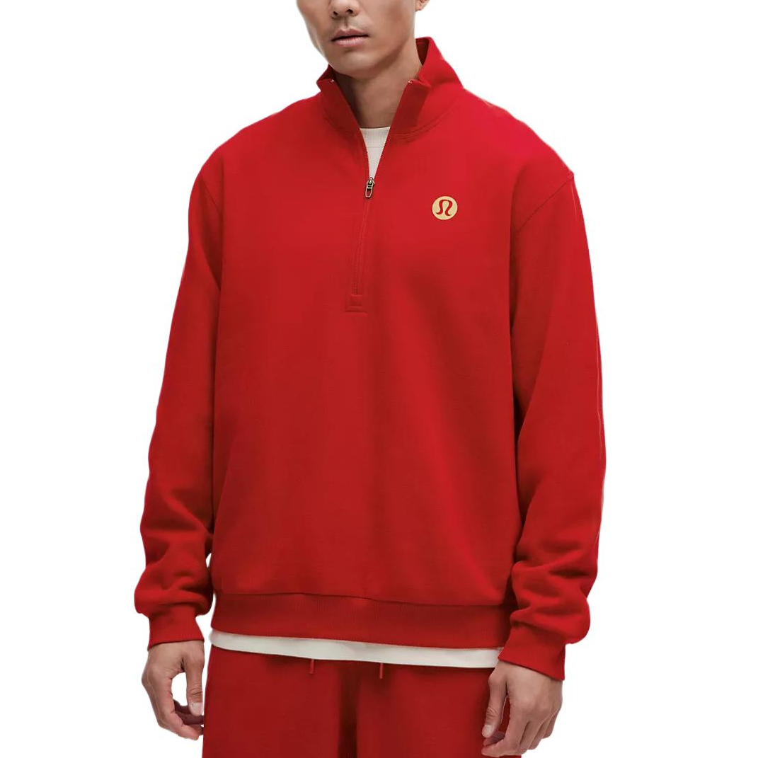 Order Lululemon Steady State Logo Comfort Quarter-Zip Sweatshirt Merah Gelap LM3FIBS
