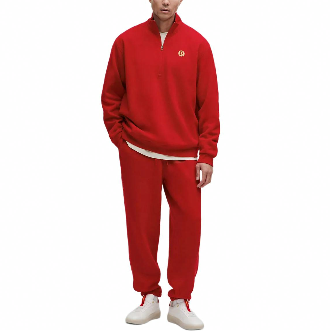 Shop Lululemon Steady State Logo Comfort Quarter-Zip Sweatshirt Merah Gelap LM3FIBS