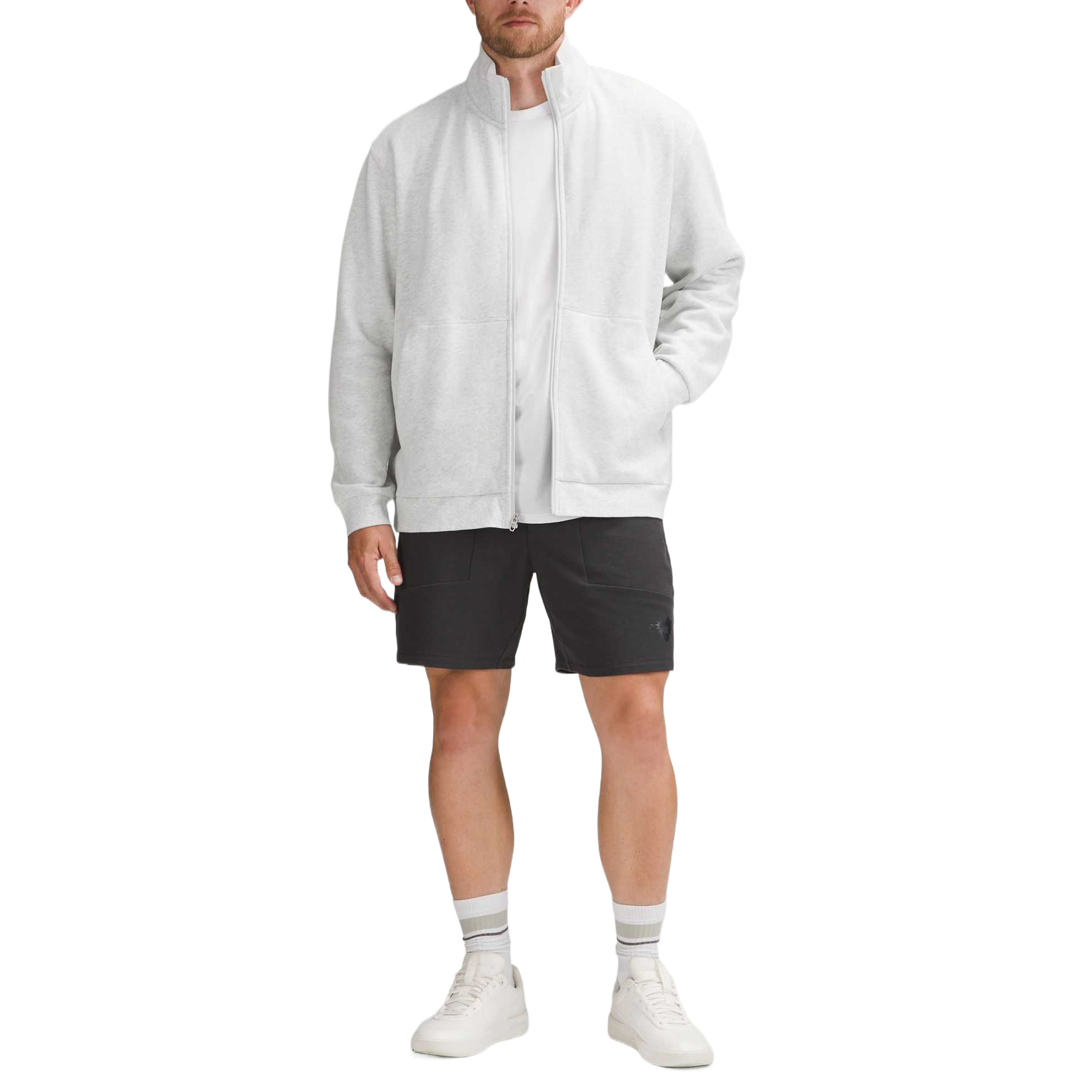 Shop Lululemon 稳定狀態長袖拉鍊外套 灰霧釉 LM3FATS