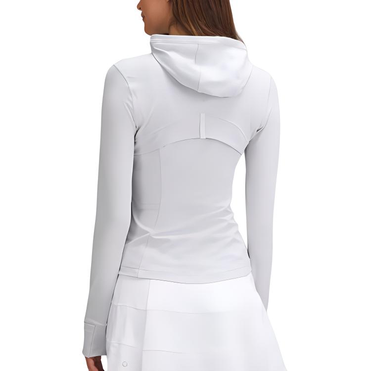 Lookbook Lululemon Define Jaket Tudung Warna Solid Kelabu Cerah Lengan Panjang Kasual LW3HODS