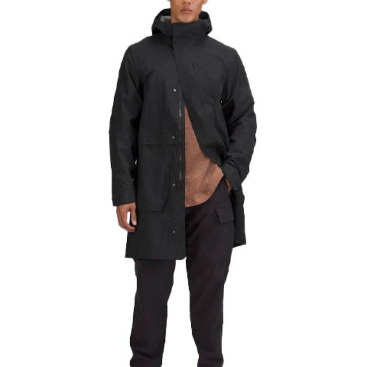 lululemon Storm Field Glyde Waterproof Hooded Trench Coat Black LM4AJ0S