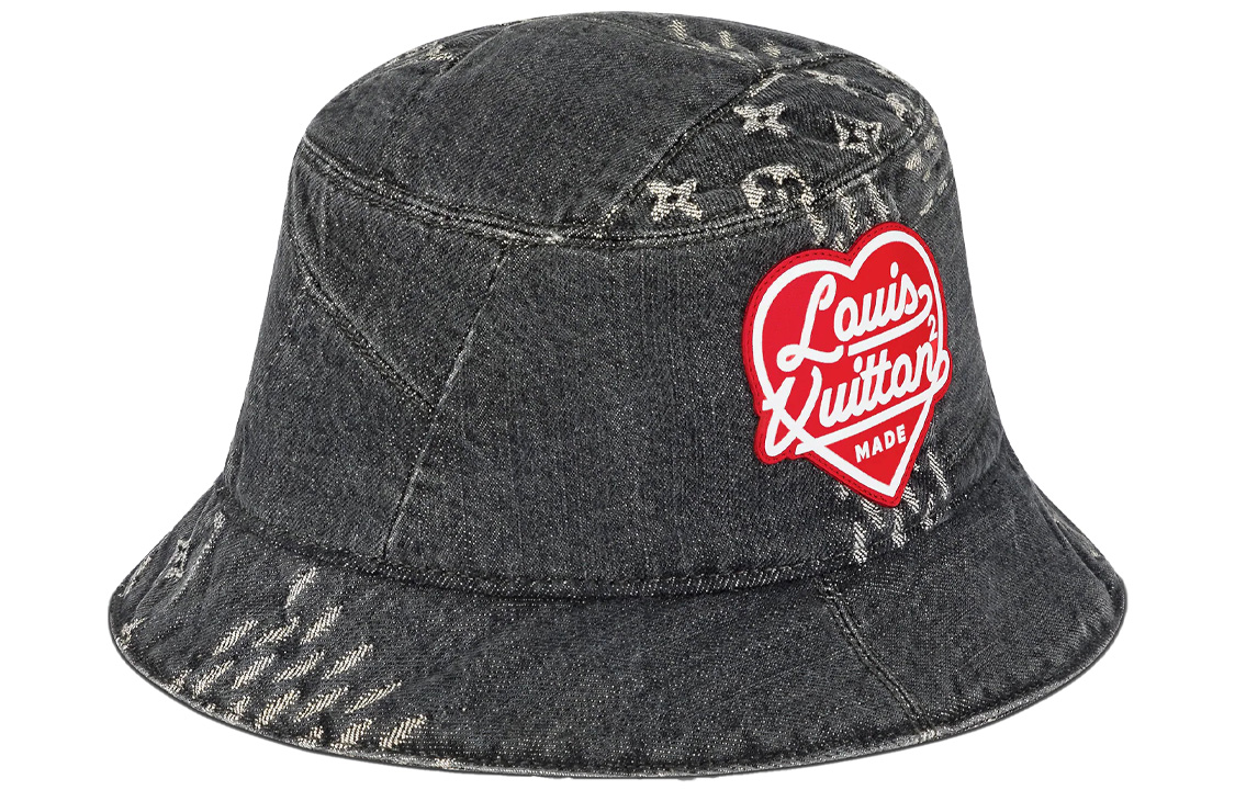 Order Topi Bucket LV x NIGO Louis Vuitton Bone Denim Cotton Abu-Abu/Hitam. MP3244