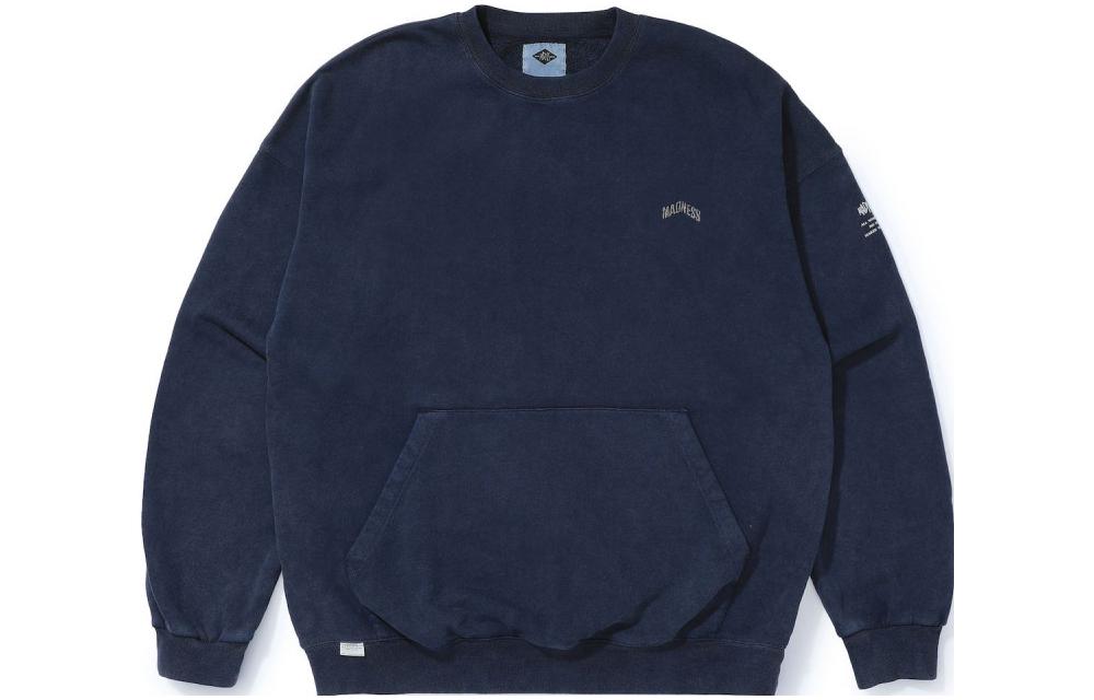 MADNESS FW22 Logo Print Crewneck Pullover Sweatshirt Mens Deep Blue. 22FW-SW-WSH-D002-NV