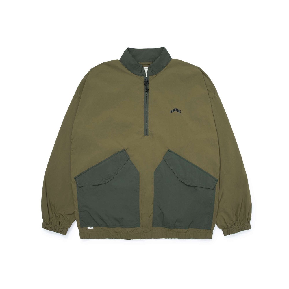 MADNESS FW22 Unisex Khaki Green Half-Zip Jacket with Embroidered Logo. 22FW-JKT-ANRK-D001-KHK