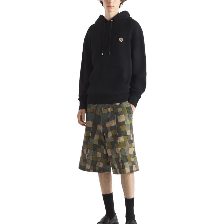 Shop メゾンキツネ ブラックプルオーバーパーカー 無地ロゴデザイン付き LM00702KM0001-P199