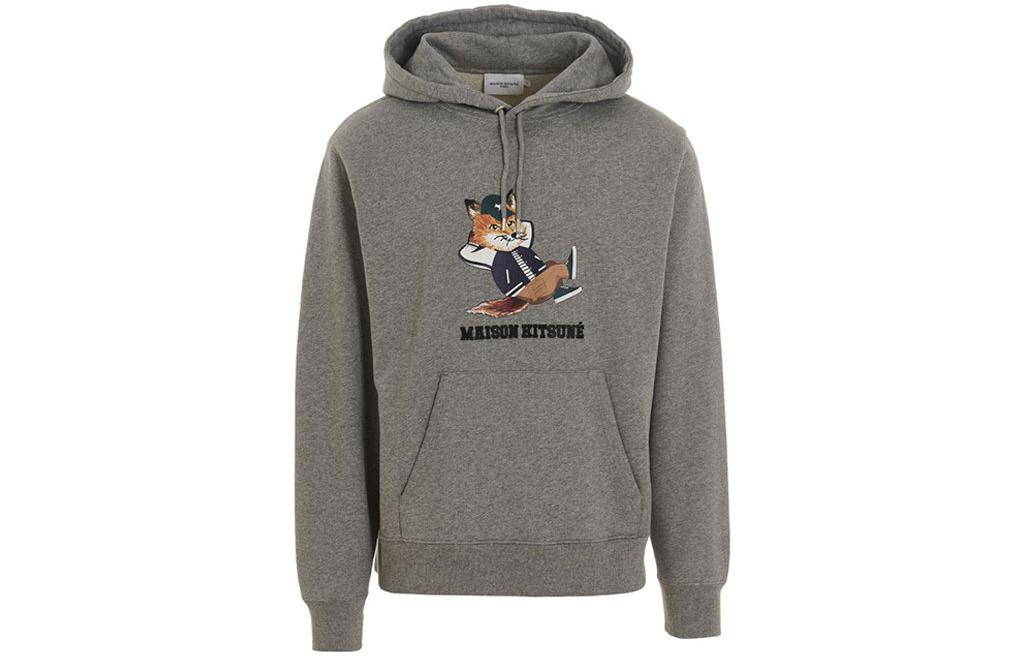 Maison Kitsune  Cartoon Graphic Hoodie Grey Long Sleeve Pullover. KM00307KM0001-H1